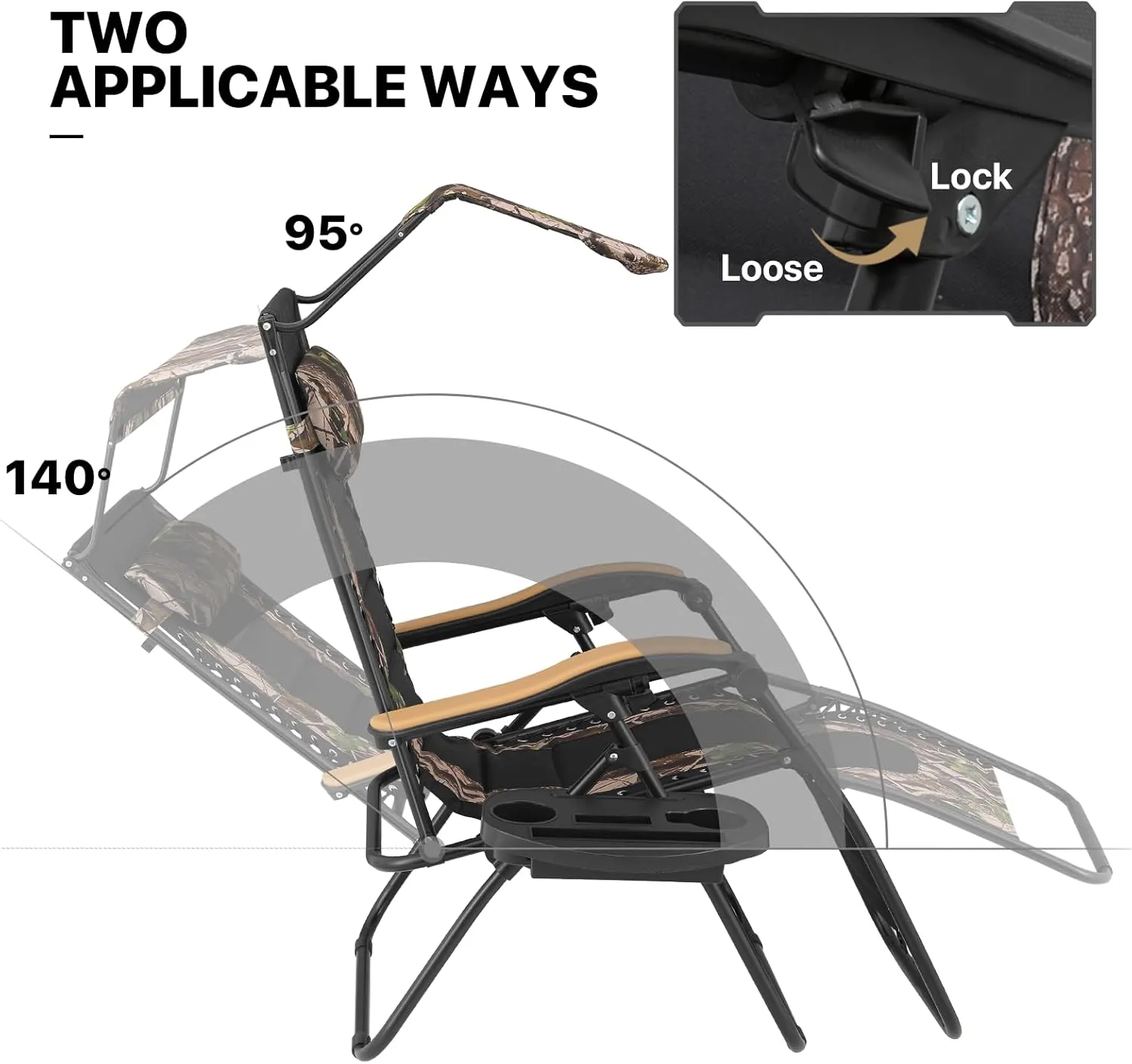 MoNiBloom Zero Gravity Chairs Set of 2, Patio Anti Gravity Recliners with Canopy Shade, Foldable Outdoor Lounger with Cup Holder Tray and Headrest for Beach Camping