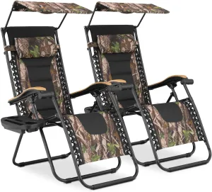 MoNiBloom Zero Gravity Chairs Set of 2, Patio Anti Gravity Recliners with Canopy Shade, Foldable Outdoor Lounger with Cup Holder Tray and Headrest for Beach Camping