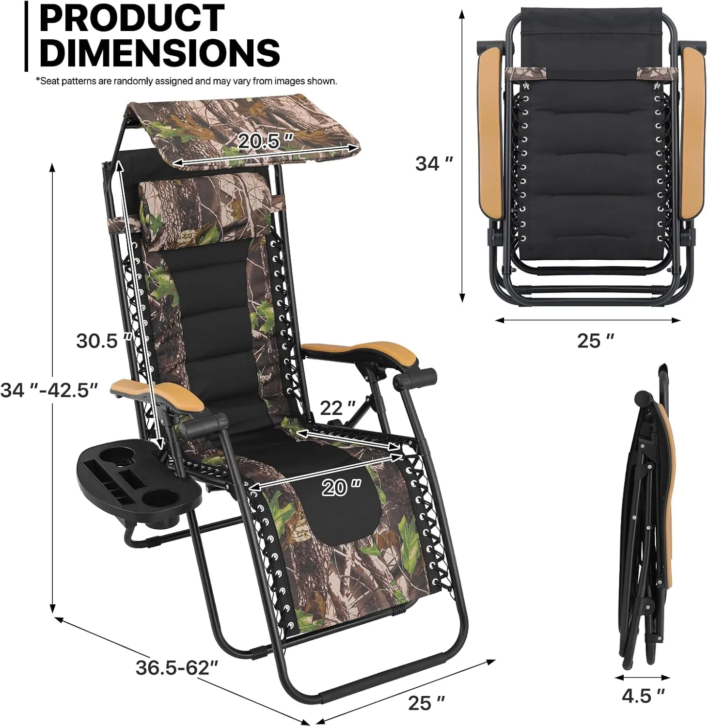 MoNiBloom Zero Gravity Chairs Set of 2, Patio Anti Gravity Recliners with Canopy Shade, Foldable Outdoor Lounger with Cup Holder Tray and Headrest for Beach Camping