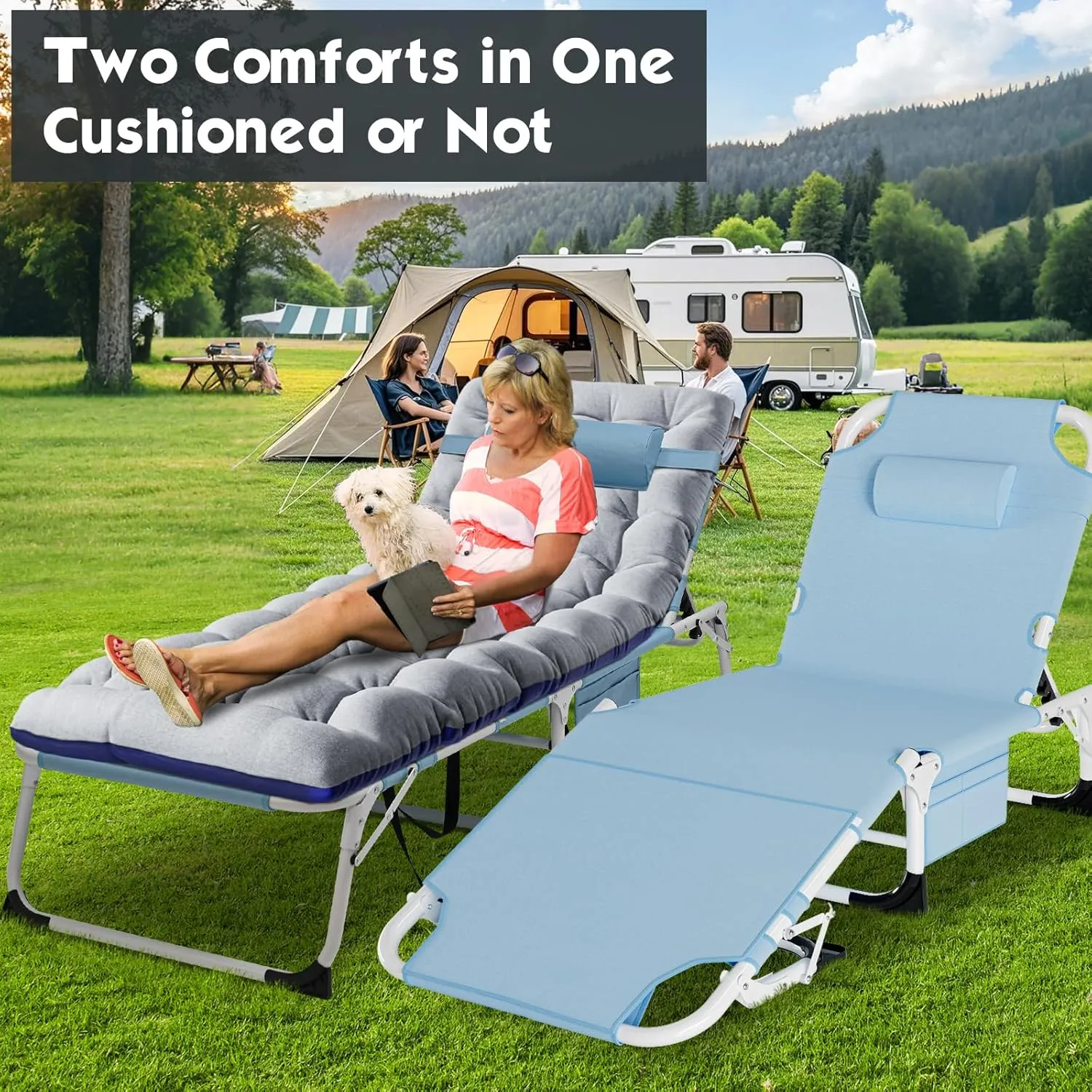 MOPHOTO Tanning Lounge Chair 5-Position, Outdoor Sunbathing Chairs Folding Chaise Lounge, Sun Tanning Lounger with Face Hole, Perfect for Pool Beach Patio Sunbathing