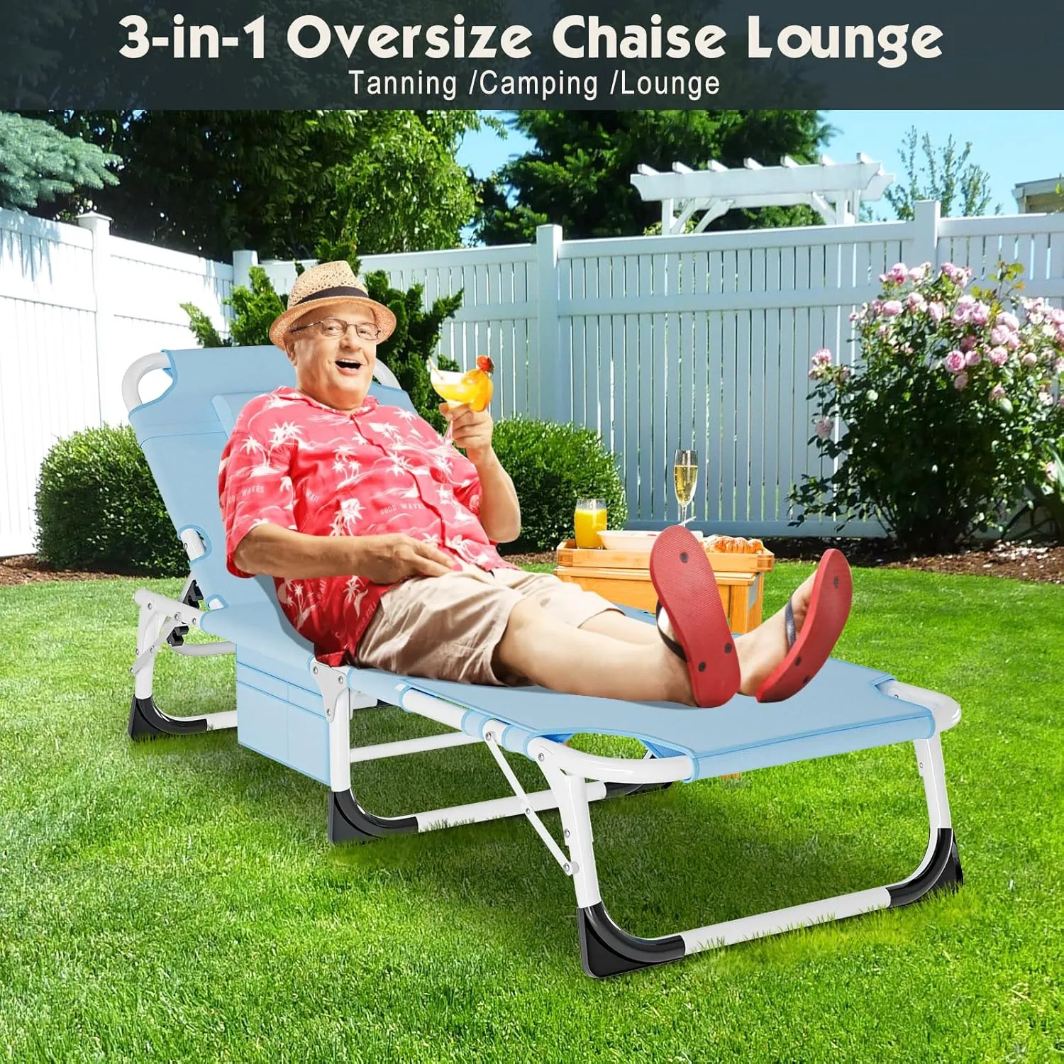 MOPHOTO Tanning Lounge Chair 5-Position, Outdoor Sunbathing Chairs Folding Chaise Lounge, Sun Tanning Lounger with Face Hole, Perfect for Pool Beach Patio Sunbathing