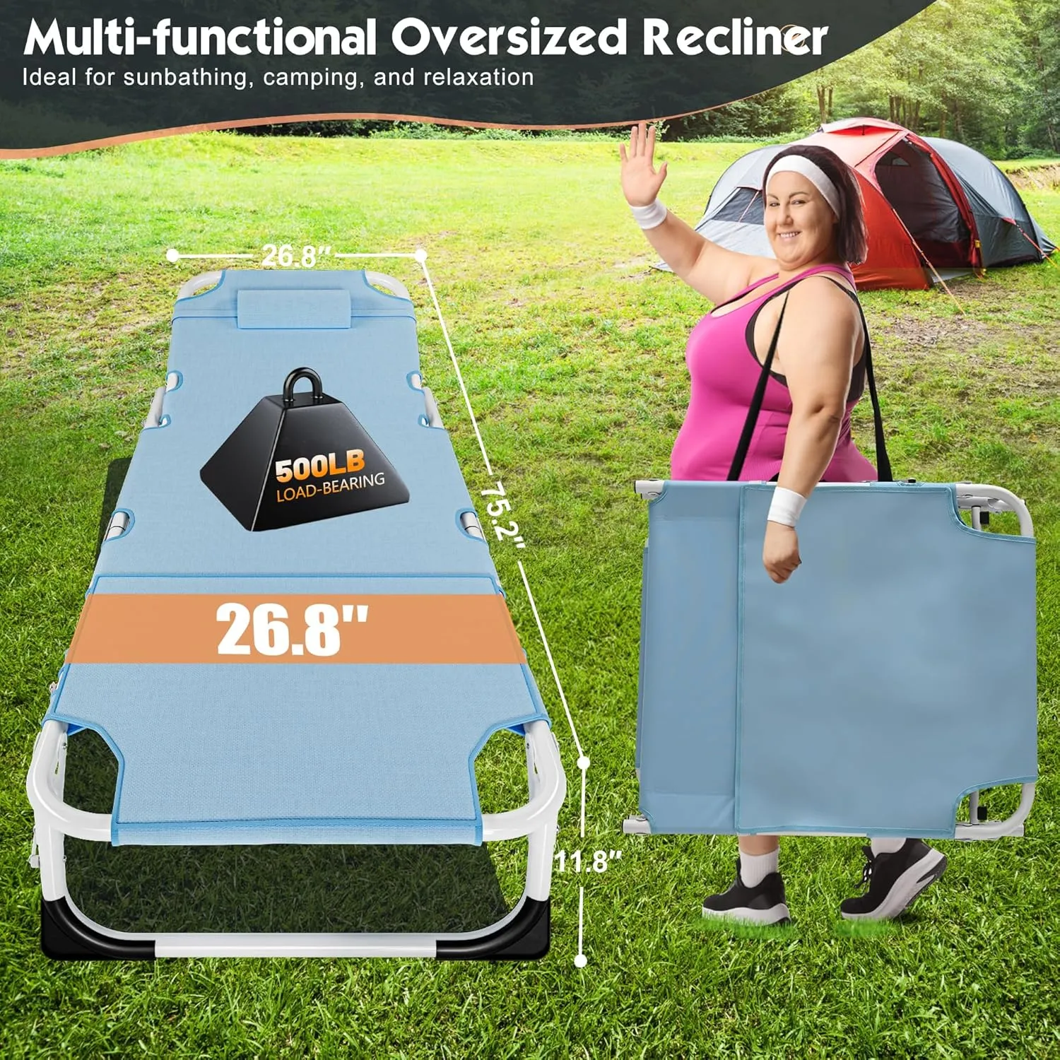 MOPHOTO Tanning Lounge Chair 5-Position, Outdoor Sunbathing Chairs Folding Chaise Lounge, Sun Tanning Lounger with Face Hole, Perfect for Pool Beach Patio Sunbathing