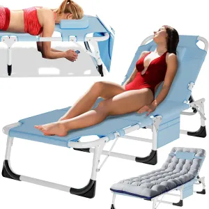 MOPHOTO Tanning Lounge Chair 5-Position, Outdoor Sunbathing Chairs Folding Chaise Lounge, Sun Tanning Lounger with Face Hole, Perfect for Pool Beach Patio Sunbathing