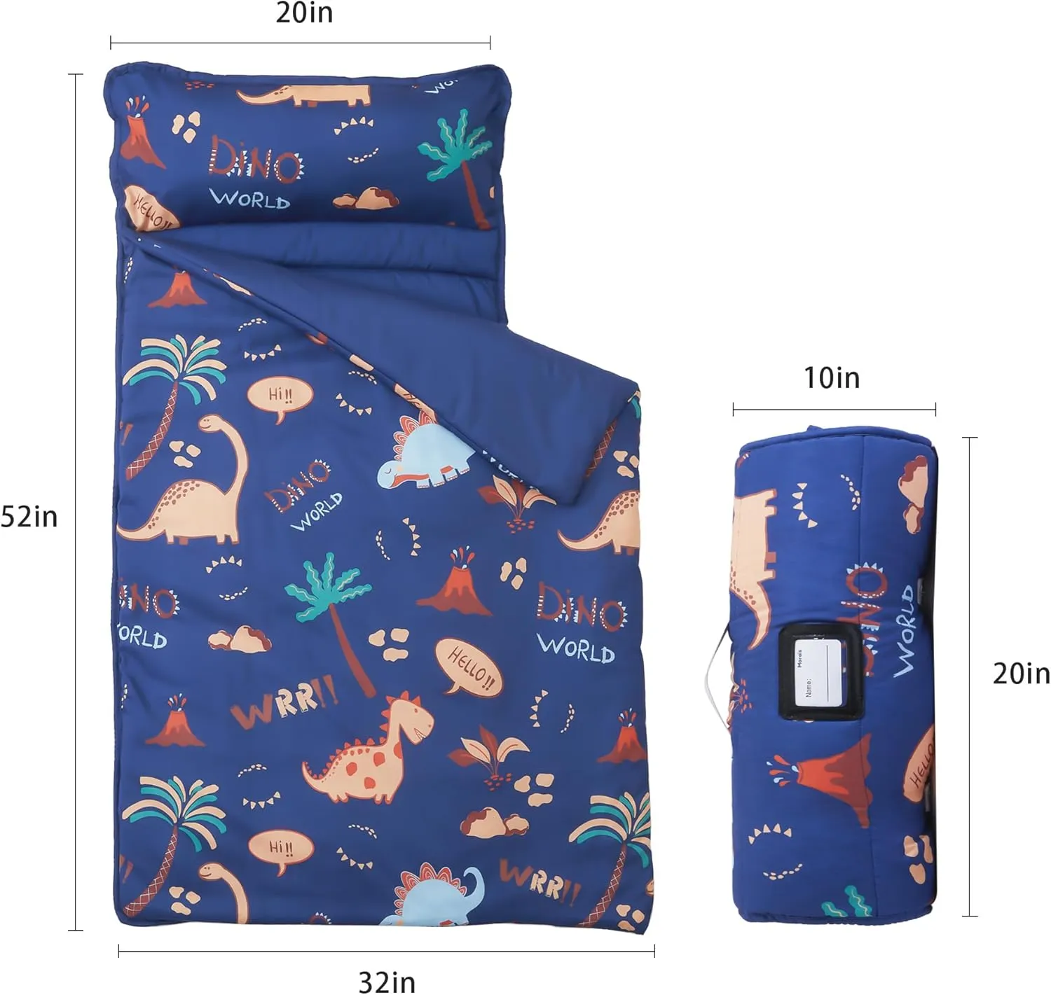 MORAIS Toddler Nap Mat with Removable Pillow and Blanket, 52" x 20" Lightweight and Soft Nap Mat for Preschool, Daycare, Travel Sleeping Bags for Kids
