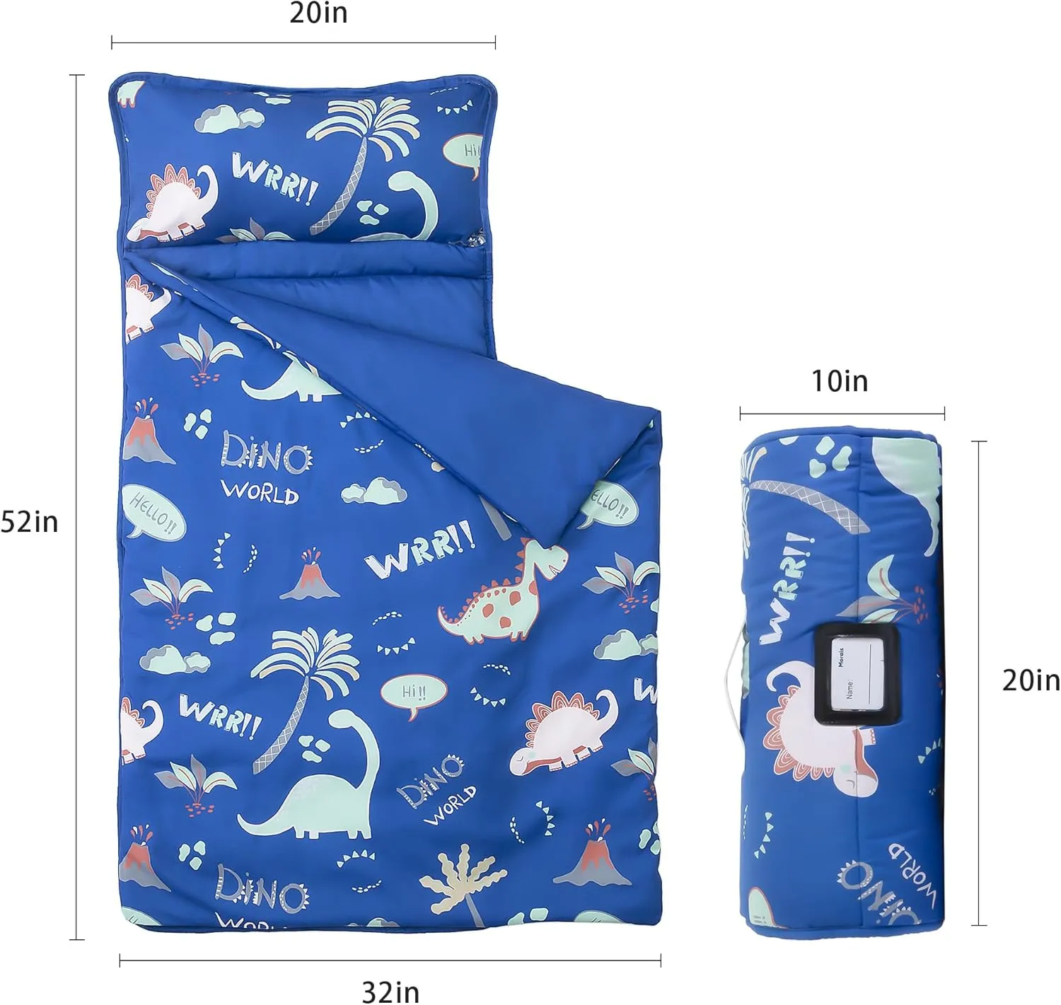 MORAIS Toddler Nap Mat with Removable Pillow and Blanket, 52" x 20" Lightweight and Soft Nap Mat for Preschool, Daycare, Travel Sleeping Bags for Kids