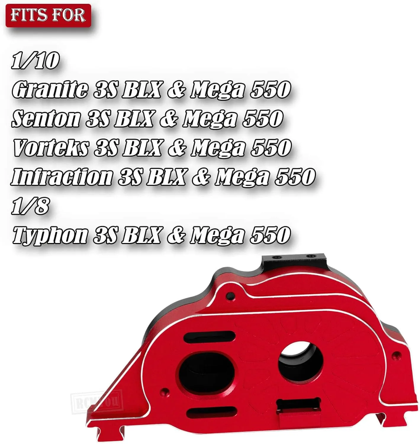Motor Mount Gear Cover Upgrades Part for 1/10 Granite/Senton/Vorteks 3S BLX & Mega 550:1/8 Infraction/Typhon 3S BLX & Mega 550,Aluminum Motor Mount Gear Cover Hops Up,Red