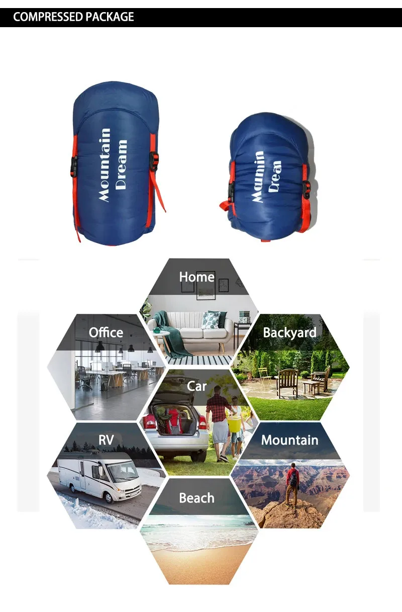 Mountaindream Outdoor camping hiking portable envelope 90% goose down 200*73 sleeping bag 3 seasons warm