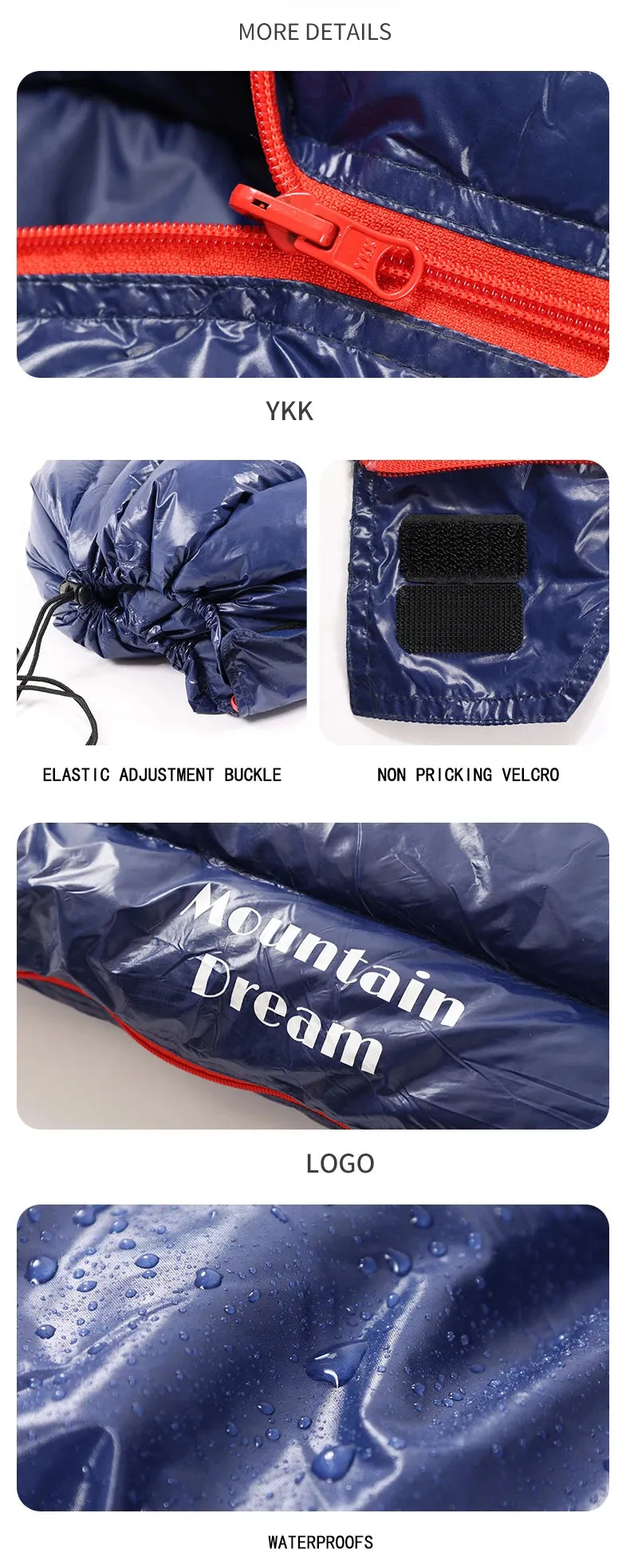 Mountaindream Outdoor camping hiking portable envelope 90% goose down 200*73 sleeping bag 3 seasons warm