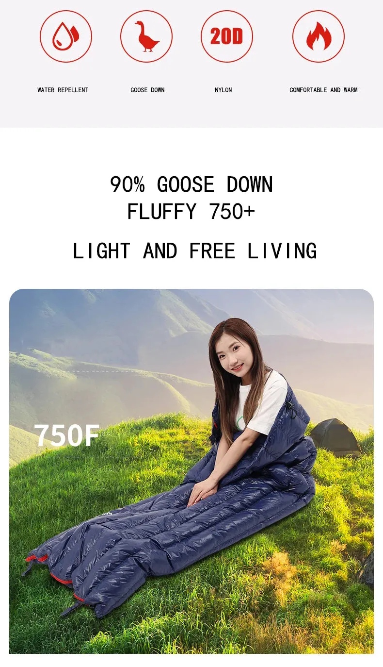 Mountaindream Outdoor camping hiking portable envelope 90% goose down 200*73 sleeping bag 3 seasons warm