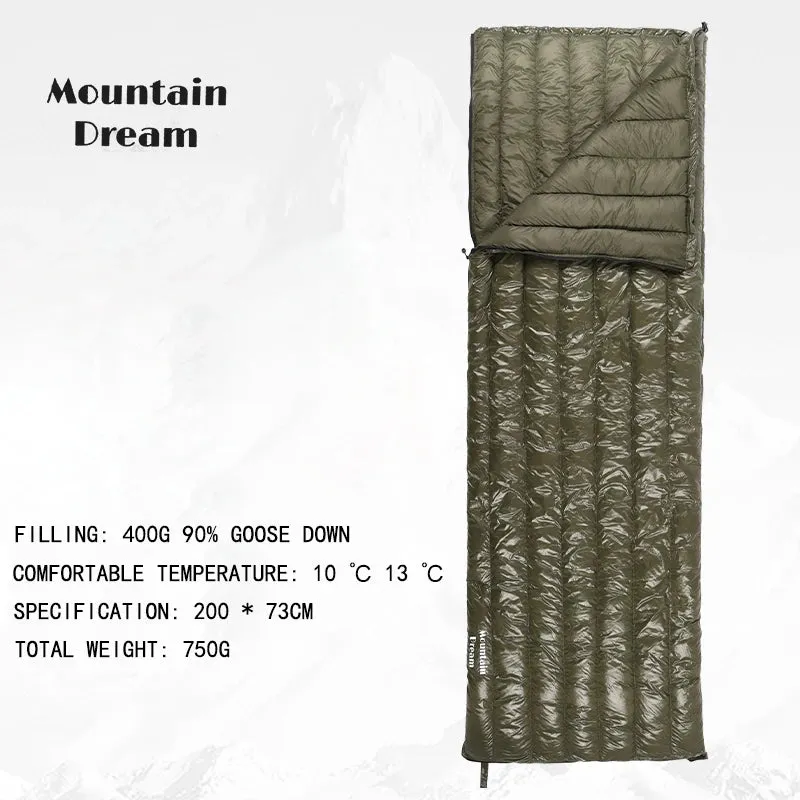Mountaindream Outdoor camping hiking portable envelope 90% goose down 200*73 sleeping bag 3 seasons warm