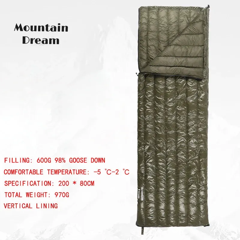 Mountaindream Outdoor camping hiking portable envelope 90% goose down 200*73 sleeping bag 3 seasons warm