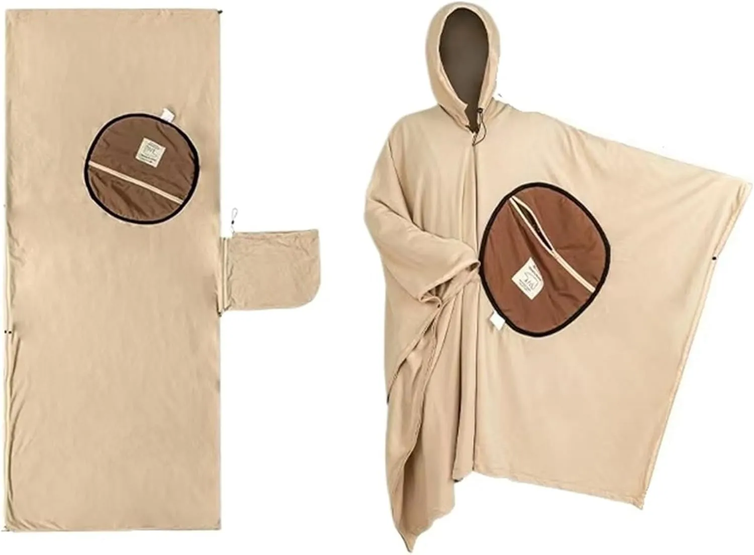Multi-Purpose Wearable Fleece Sleeping Bag for Outdoor Camping and Travel - Warm Shaker Cape for Adults(Cream)