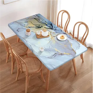 Multicolor Fitted Tablecloth Abstract Color Formation Wavy Elastic Fitted Tablecloth Waterproof Wipeable Marble Fits up 5 Foot Tables