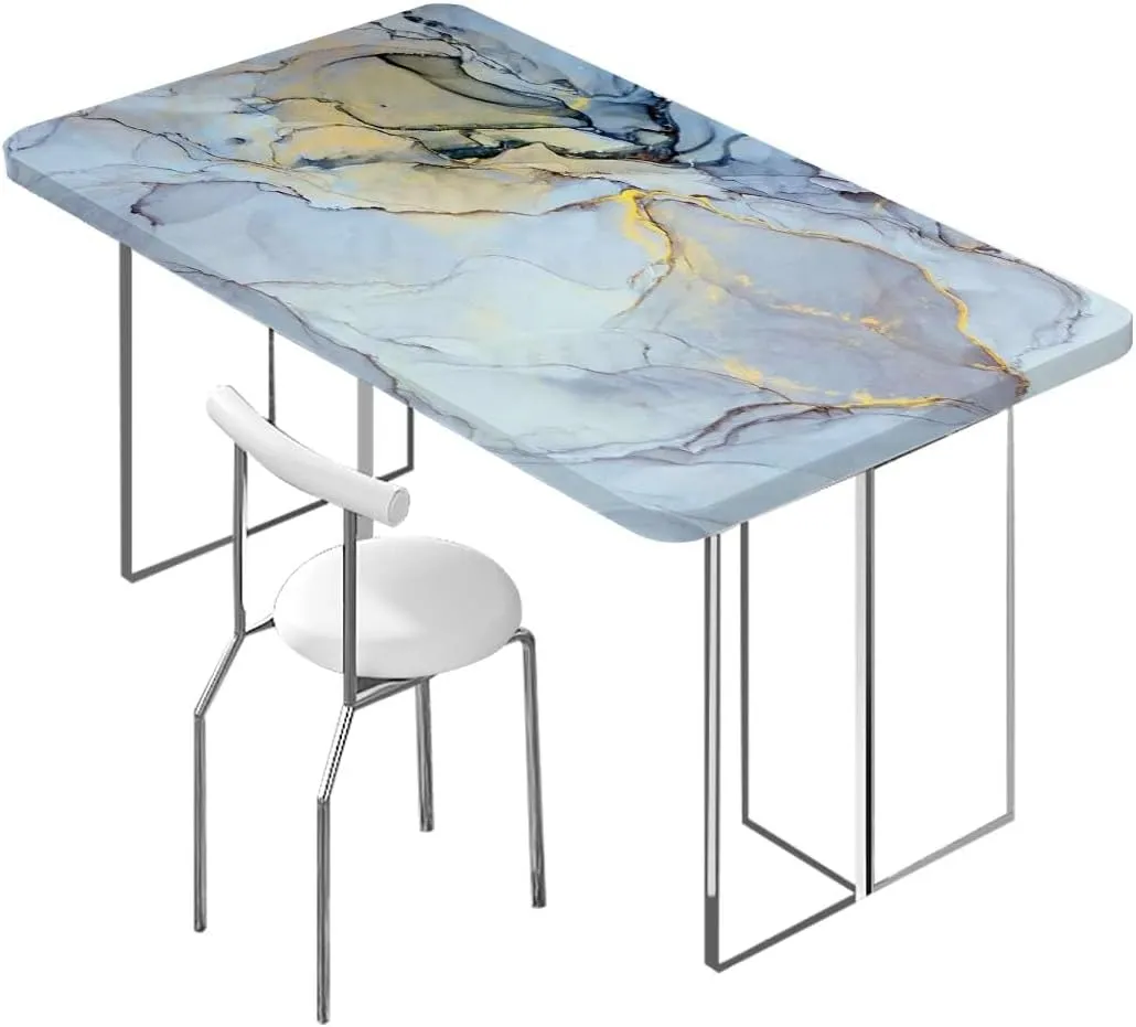 Multicolor Fitted Tablecloth Abstract Color Formation Wavy Elastic Fitted Tablecloth Waterproof Wipeable Marble Fits up 5 Foot Tables
