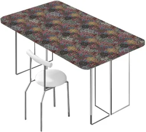 Multicolor Folding Table Cover Paisley Motif Oriental Feminine Cultural Eastern Polyester Fitted Waterproof Outdoor Tablecloth Batik Fits up 5 Foot Tables