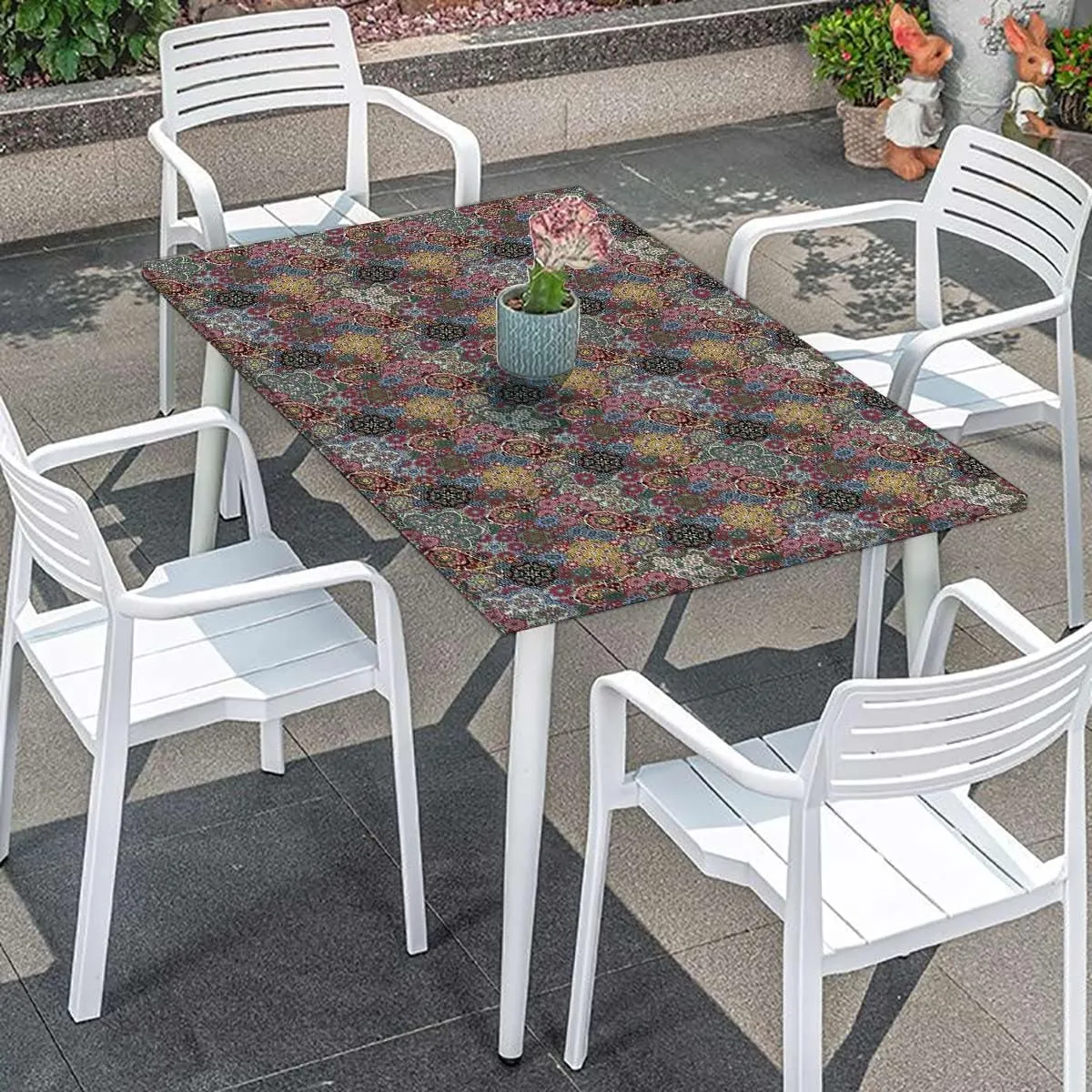 Multicolor Folding Table Cover Paisley Motif Oriental Feminine Cultural Eastern Polyester Fitted Waterproof Outdoor Tablecloth Batik Fits up 5 Foot Tables