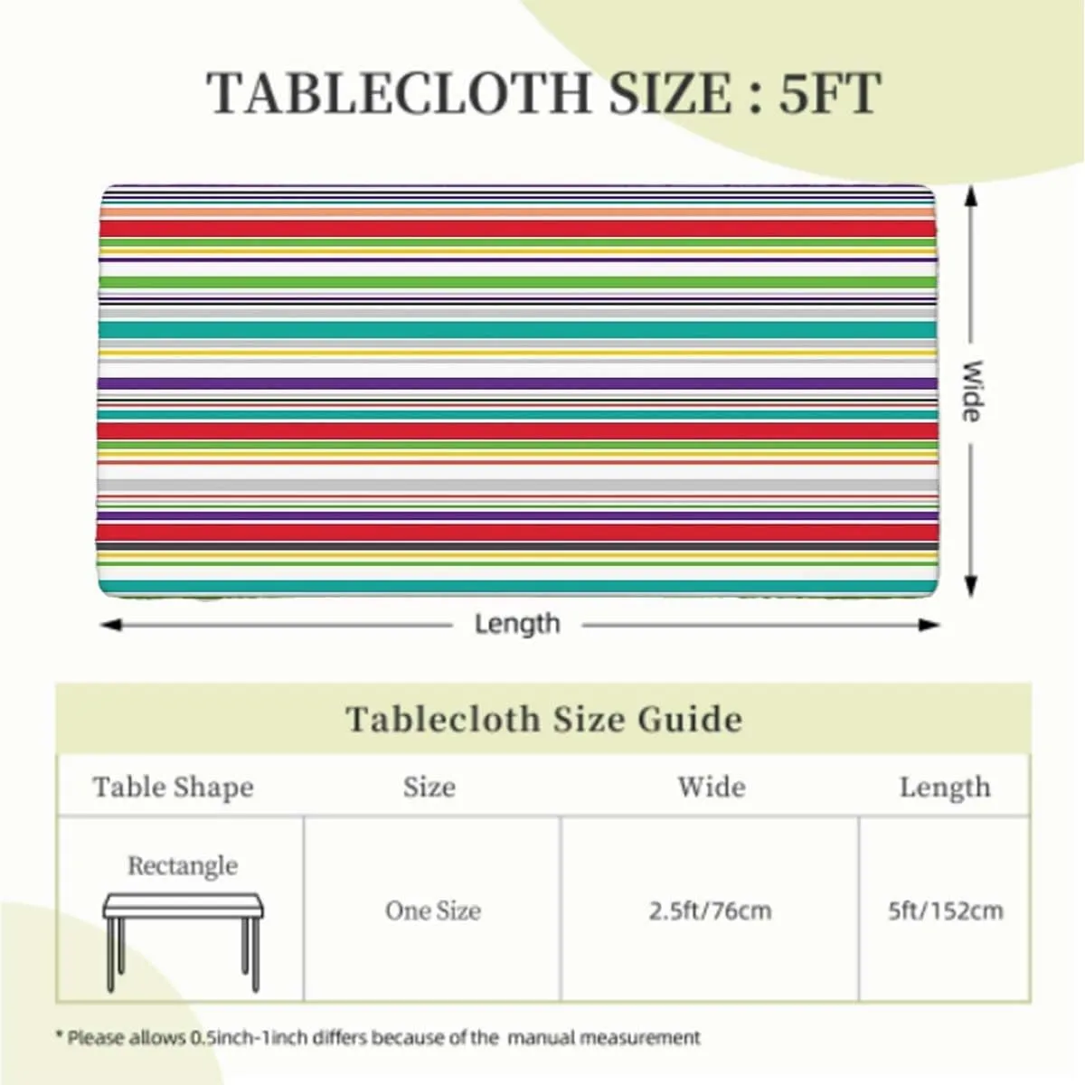 Multicolor Rectangle Elastic Fitted Tablecloth Colorful Horizontal Stripes and Lines Fitted Rectangular Table Cloth with Elastic Rim Abstract Fits up 5 Foot Tables