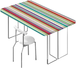 Multicolor Rectangle Elastic Fitted Tablecloth Colorful Horizontal Stripes and Lines Fitted Rectangular Table Cloth with Elastic Rim Abstract Fits up 5 Foot Tables