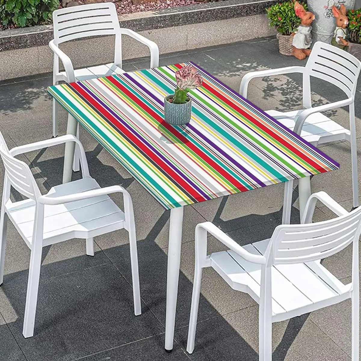 Multicolor Rectangle Elastic Fitted Tablecloth Colorful Horizontal Stripes and Lines Fitted Rectangular Table Cloth with Elastic Rim Abstract Fits up 5 Foot Tables