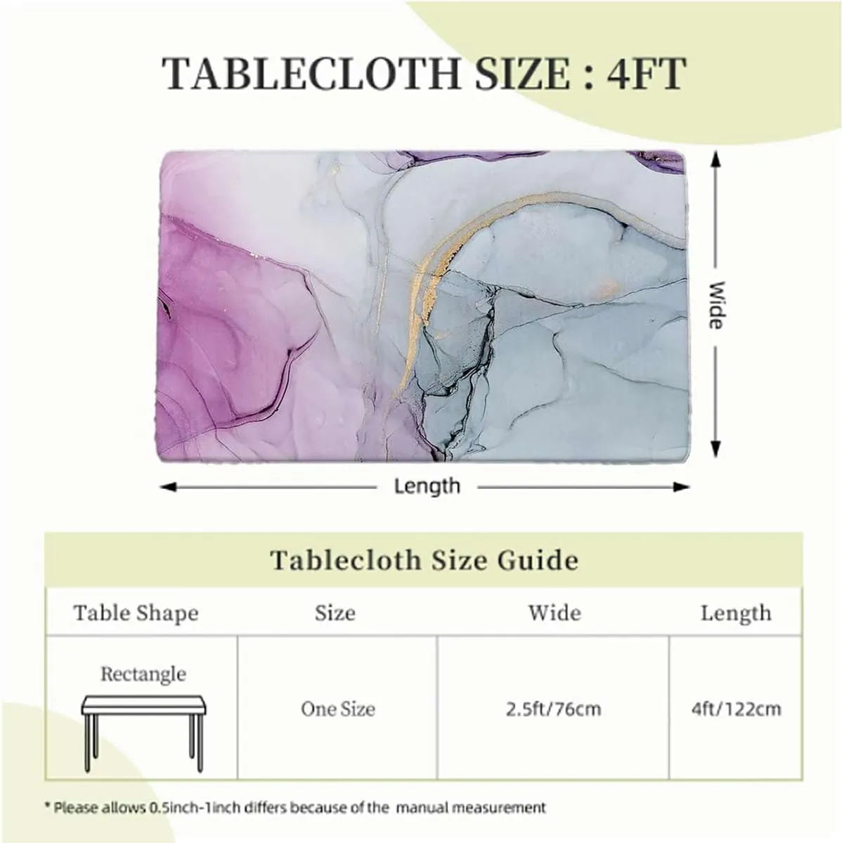 Multicolor Tablecloth for Folding Table Cloudy Hazy Crack Lines Dining Room Table- Machine Washable Table Cover Protector Blue Purple Marble Fits up 4 Foot Tables