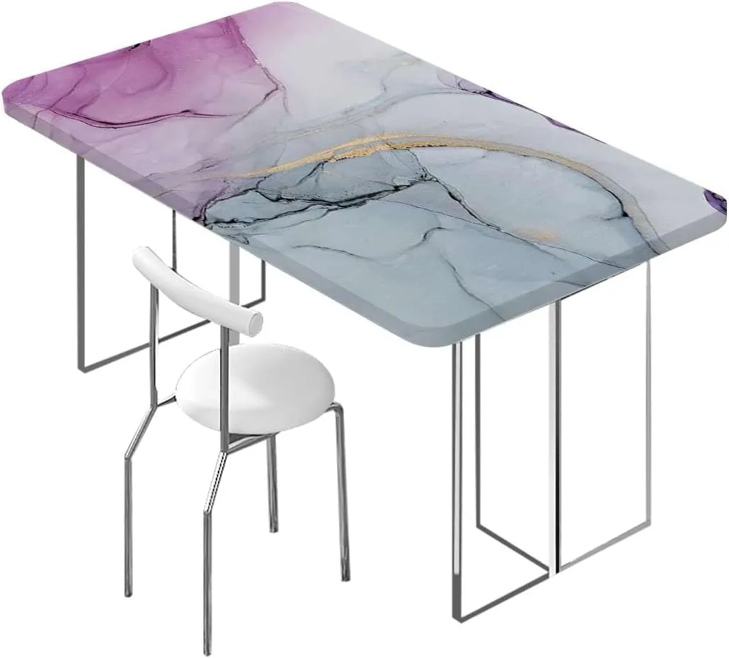 Multicolor Tablecloth for Folding Table Cloudy Hazy Crack Lines Dining Room Table- Machine Washable Table Cover Protector Blue Purple Marble Fits up 4 Foot Tables