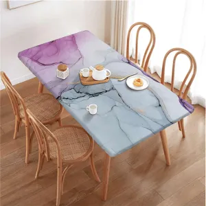 Multicolor Tablecloth for Folding Table Cloudy Hazy Crack Lines Dining Room Table- Machine Washable Table Cover Protector Blue Purple Marble Fits up 4 Foot Tables
