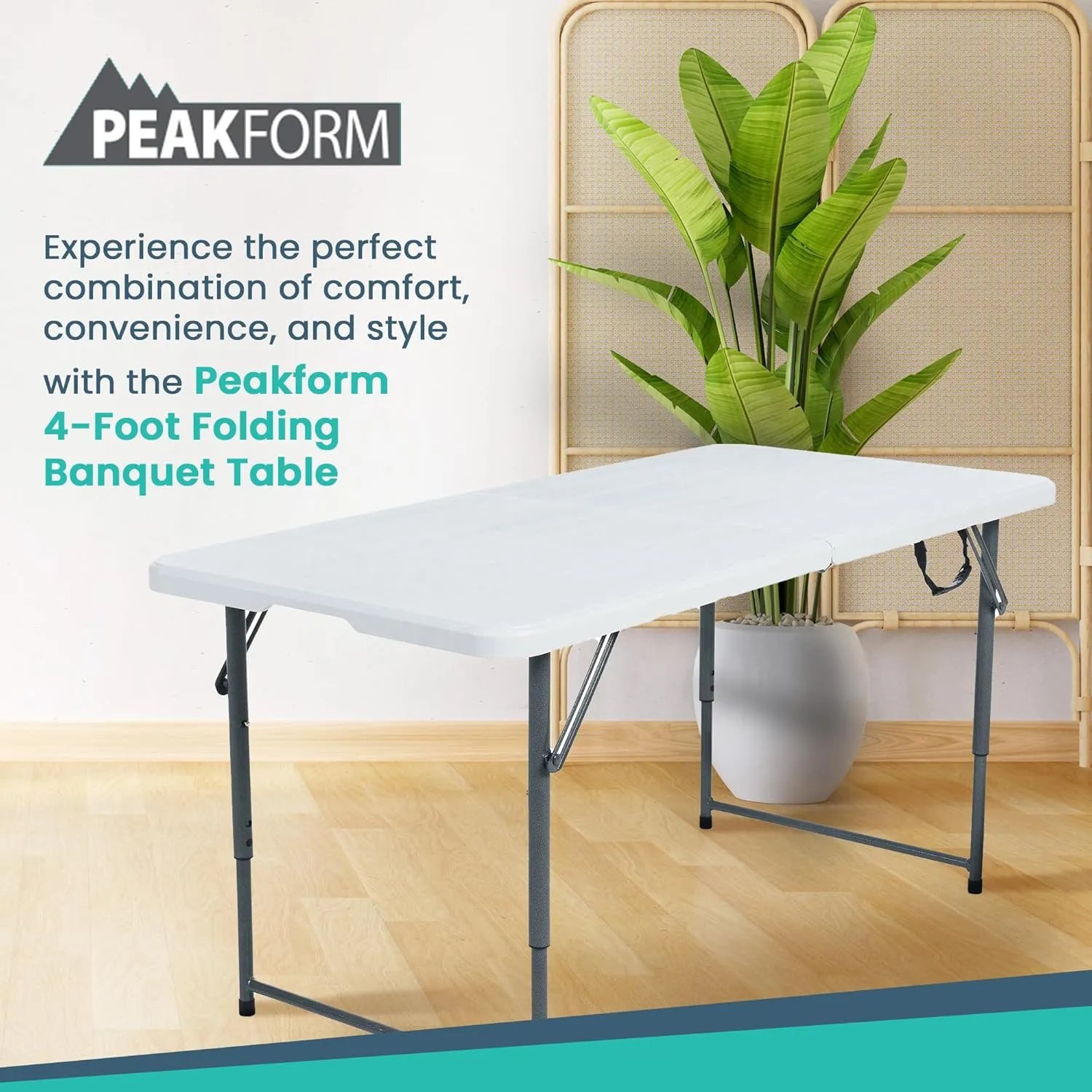 Multipurpose Banquet Fold-in-Half Table Lightweight Durable Desk with Secure Base for Indoor and Outdoor Events, 4 Foot, White
