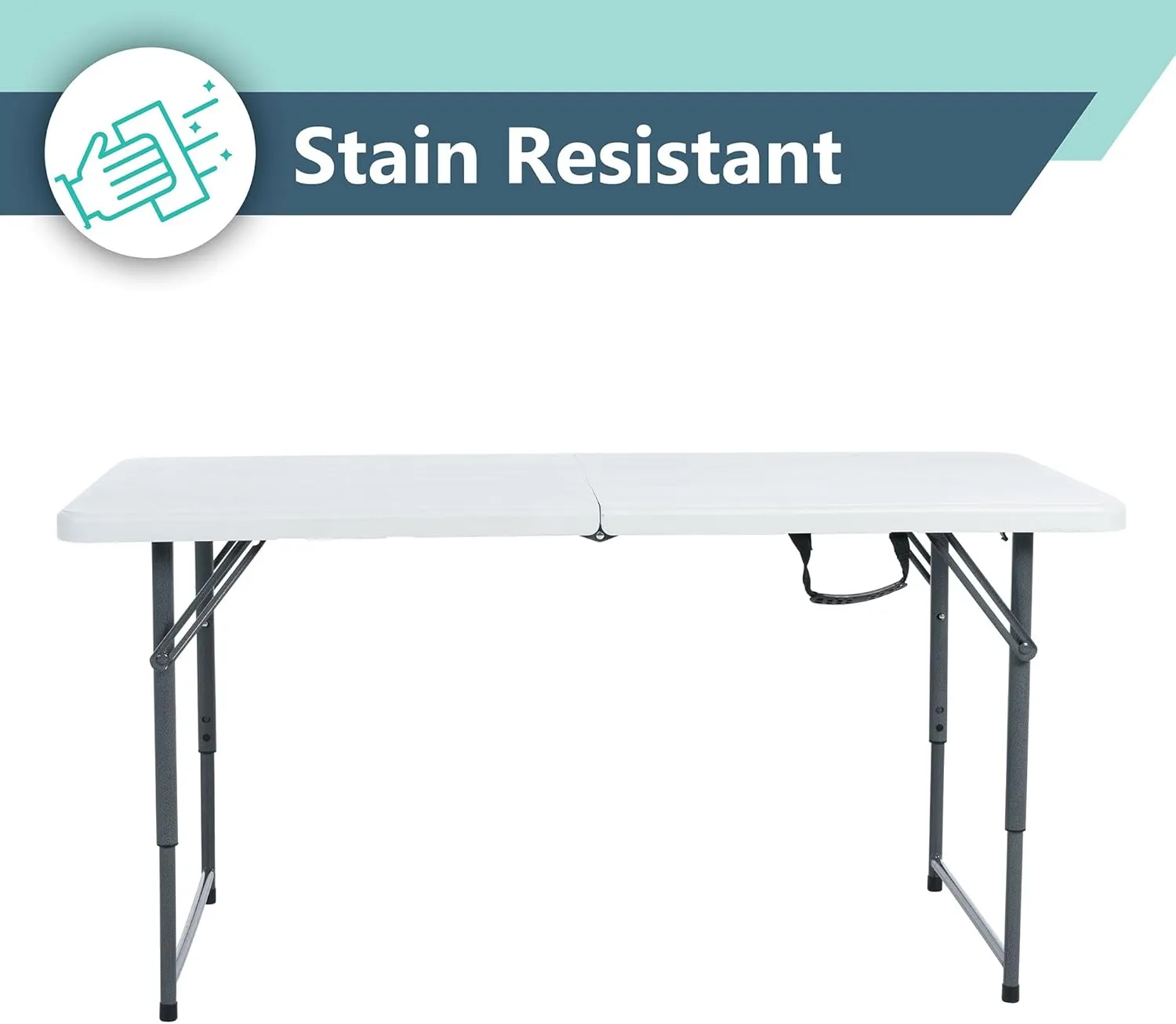 Multipurpose Banquet Fold-in-Half Table Lightweight Durable Desk with Secure Base for Indoor and Outdoor Events, 4 Foot, White