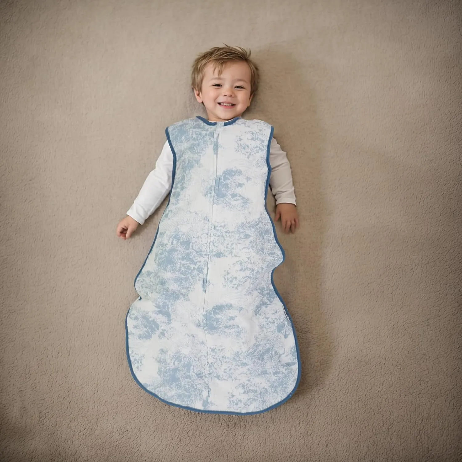 Muslin Toddler Sleep Sack 3-5T, Breathable 0.5 TOG Cotton Wearable Blanket for Kids, Lightweight Sleeveless Blue Baby Sleeping Bag with 4-Layer Front & 2-Layer Back, All Season Soft Sleep Sack