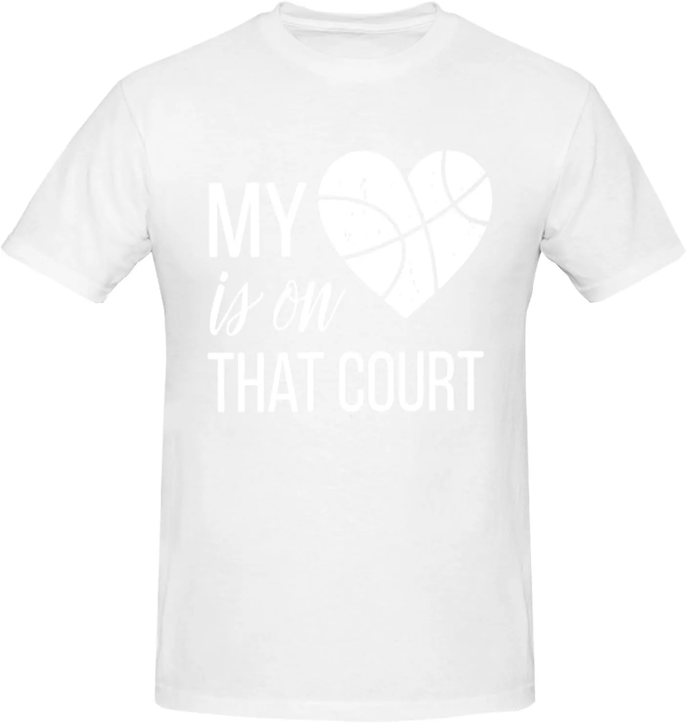 My Heart is On That Court Basketball Men's Short Sleeve T-Shirt Cotton Athletic Workout Casual Shirts Quick-Drying Tees Black
