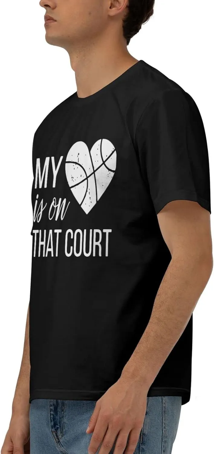 My Heart is On That Court Basketball Men's Short Sleeve T-Shirt Cotton Athletic Workout Casual Shirts Quick-Drying Tees Black
