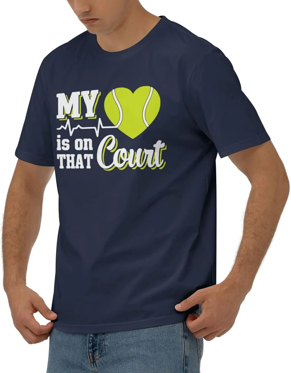 My Heart is On That Court Tennis Men's Short Sleeve T-Shirt Cotton Athletic Workout Casual Shirts Quick-Drying Tees Black