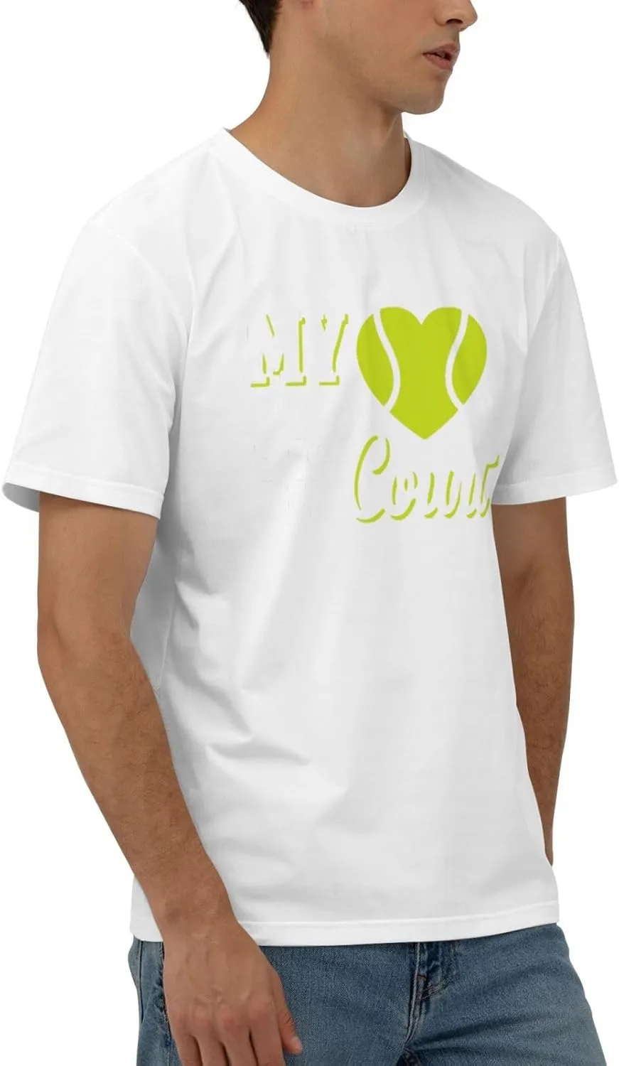 My Heart is On That Court Tennis Men's Short Sleeve T-Shirt Cotton Athletic Workout Casual Shirts Quick-Drying Tees Black