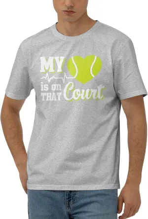 My Heart is On That Court Tennis Men's Short Sleeve T-Shirt Cotton Athletic Workout Casual Shirts Quick-Drying Tees Black