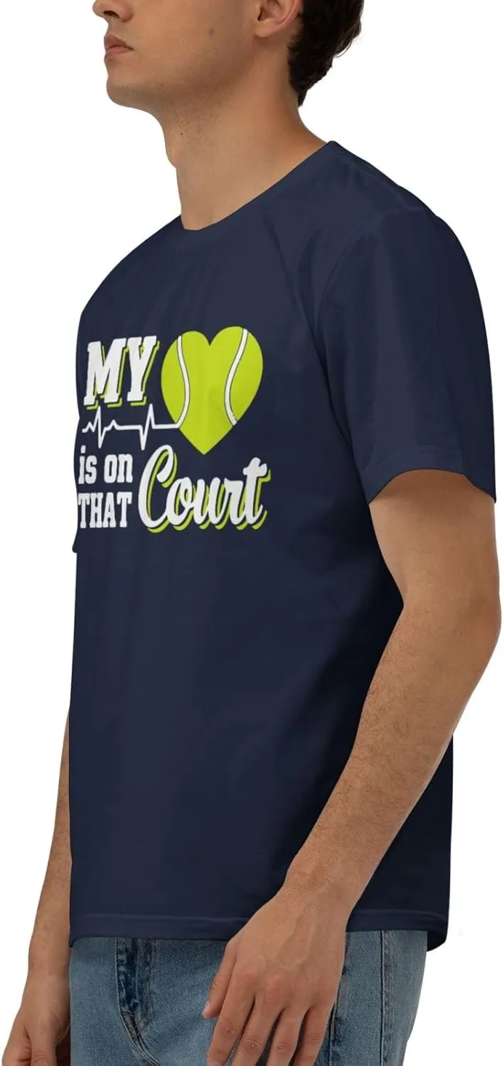 My Heart is On That Court Tennis Men's Short Sleeve T-Shirt Cotton Athletic Workout Casual Shirts Quick-Drying Tees Black