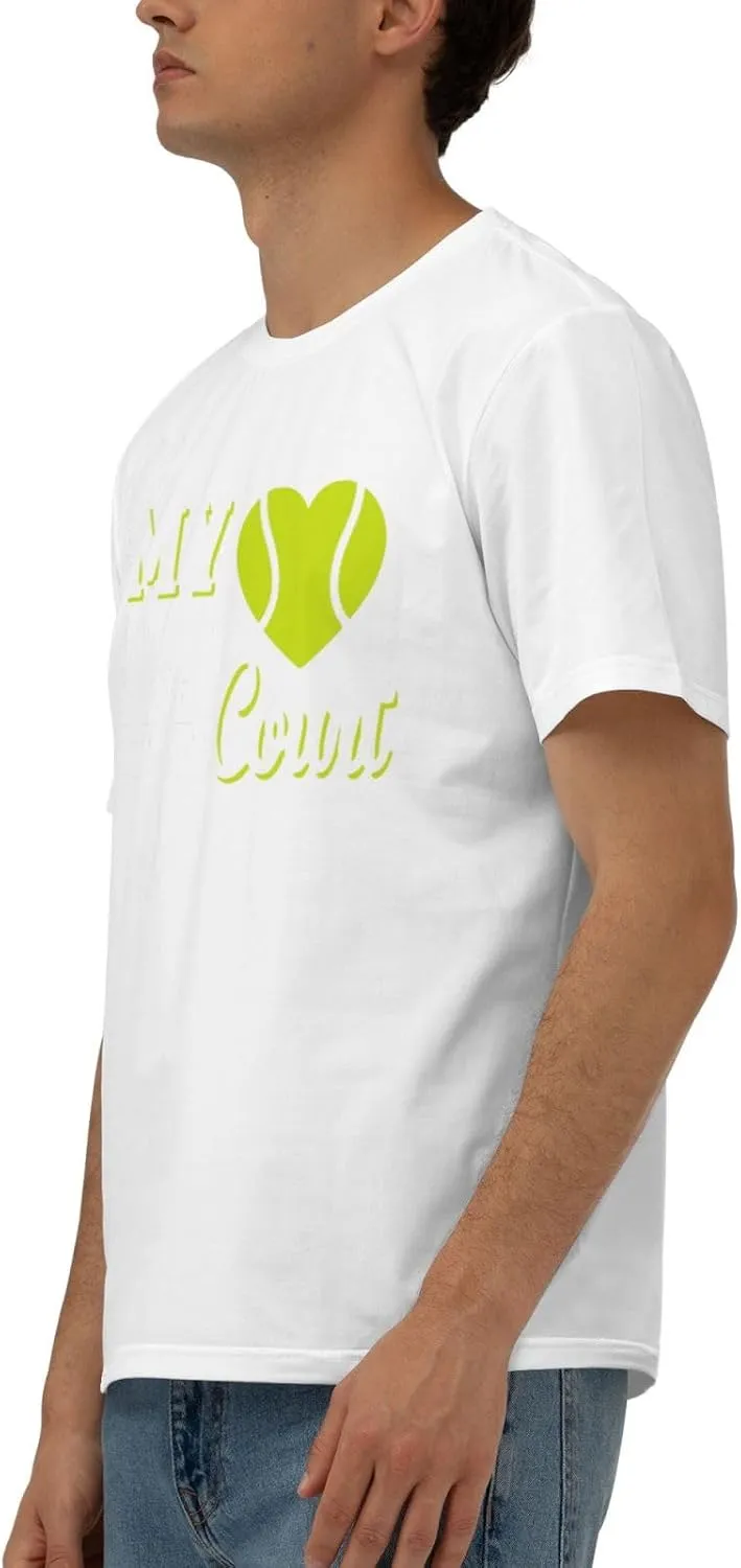 My Heart is On That Court Tennis Men's Short Sleeve T-Shirt Cotton Athletic Workout Casual Shirts Quick-Drying Tees Black