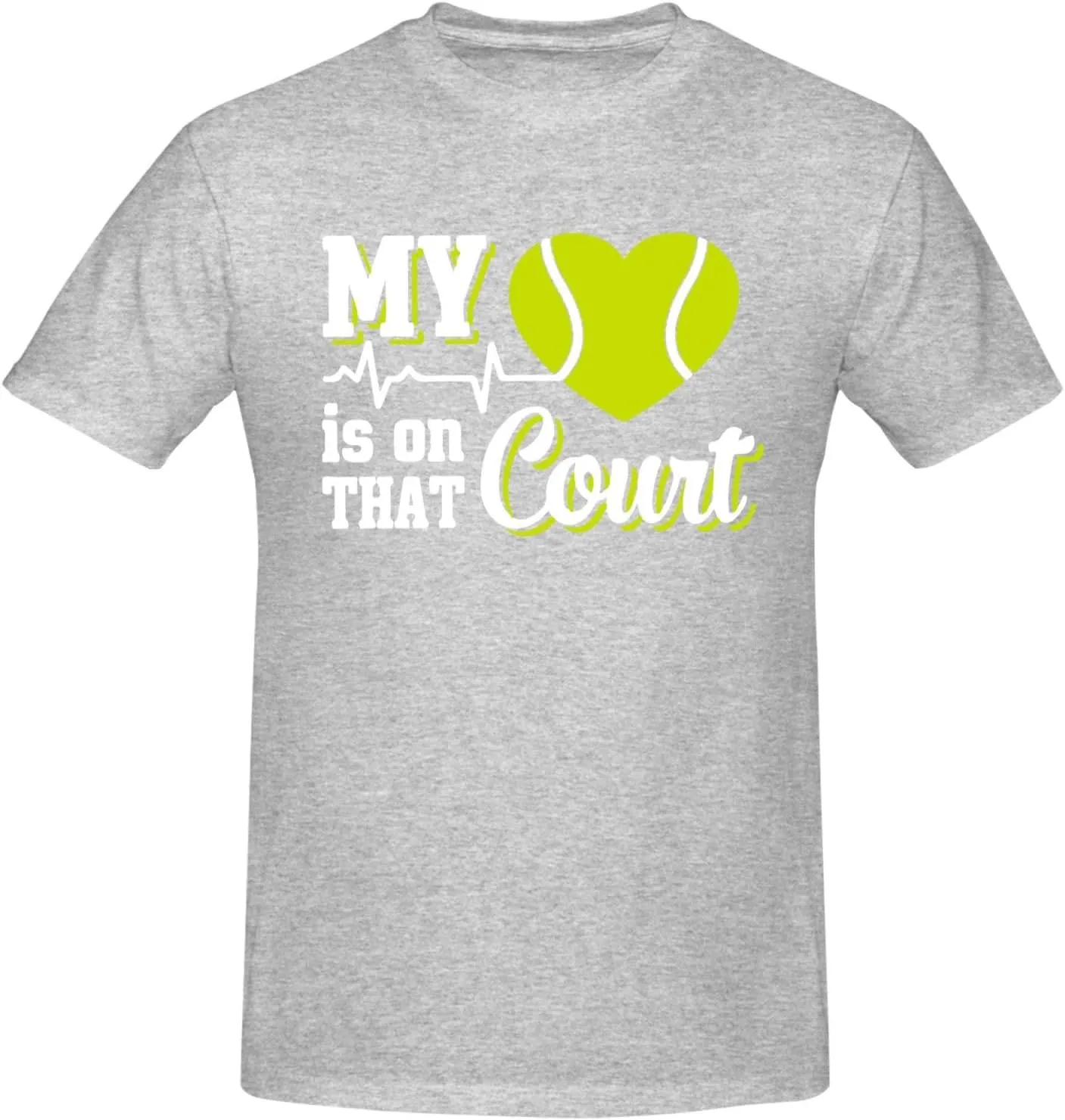 My Heart is On That Court Tennis Men's Short Sleeve T-Shirt Cotton Athletic Workout Casual Shirts Quick-Drying Tees Black