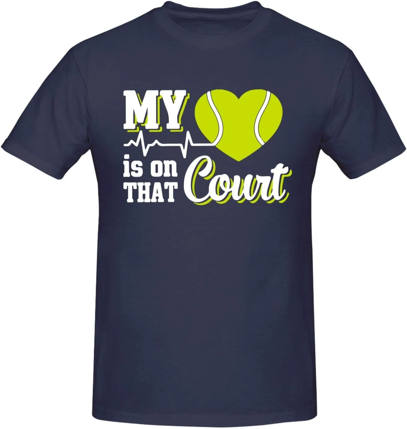 My Heart is On That Court Tennis Men's Short Sleeve T-Shirt Cotton Athletic Workout Casual Shirts Quick-Drying Tees Black
