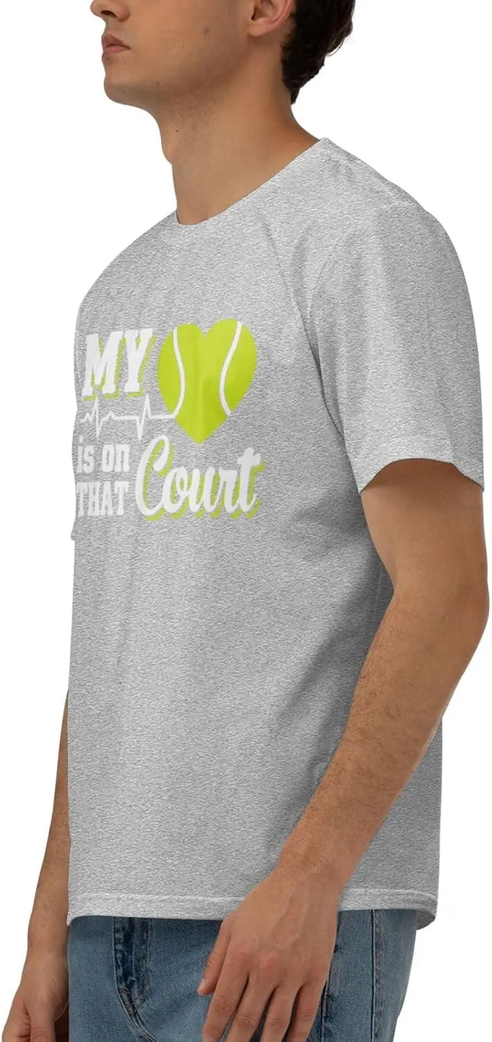 My Heart is On That Court Tennis Men's Short Sleeve T-Shirt Cotton Athletic Workout Casual Shirts Quick-Drying Tees Black