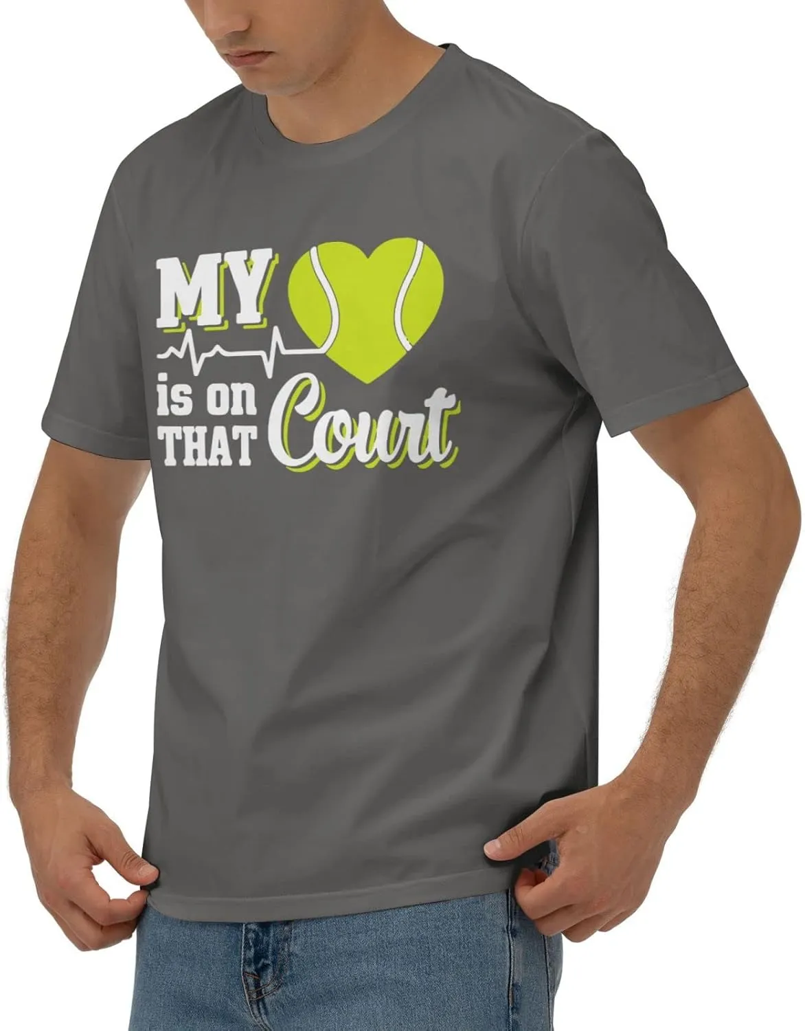 My Heart is On That Court Tennis Men's Short Sleeve T-Shirt Cotton Athletic Workout Casual Shirts Quick-Drying Tees Black