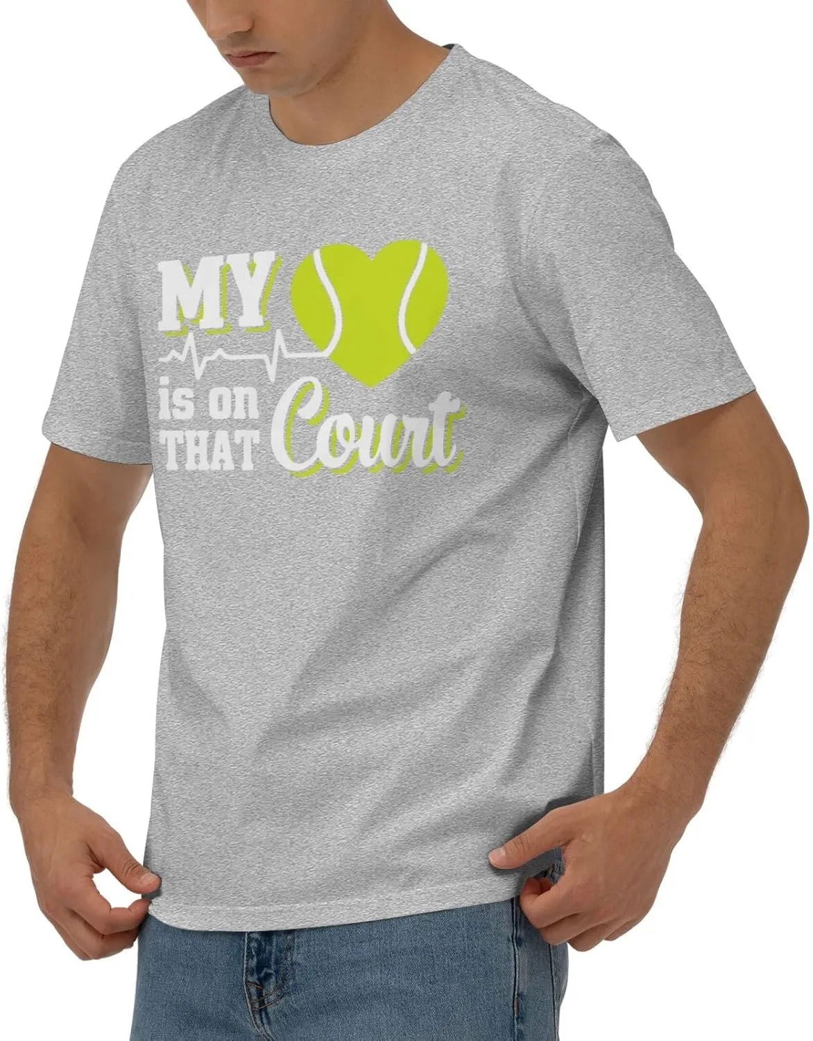 My Heart is On That Court Tennis Men's Short Sleeve T-Shirt Cotton Athletic Workout Casual Shirts Quick-Drying Tees Black
