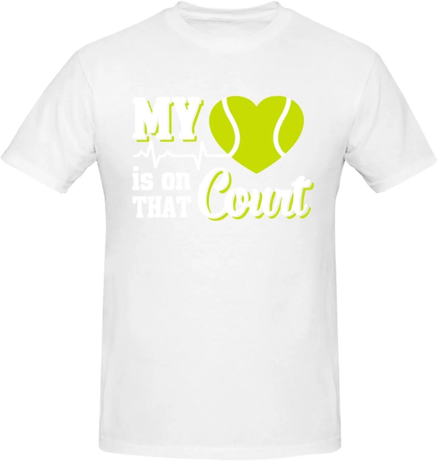 My Heart is On That Court Tennis Men's Short Sleeve T-Shirt Cotton Athletic Workout Casual Shirts Quick-Drying Tees Black