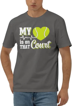 My Heart is On That Court Tennis Men's Short Sleeve T-Shirt Cotton Athletic Workout Casual Shirts Quick-Drying Tees Black