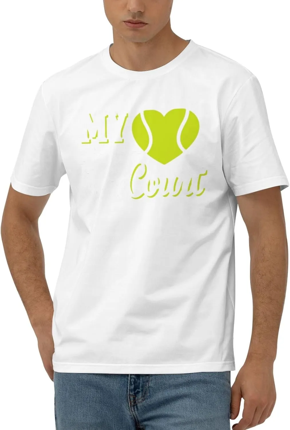 My Heart is On That Court Tennis Men's Short Sleeve T-Shirt Cotton Athletic Workout Casual Shirts Quick-Drying Tees Black