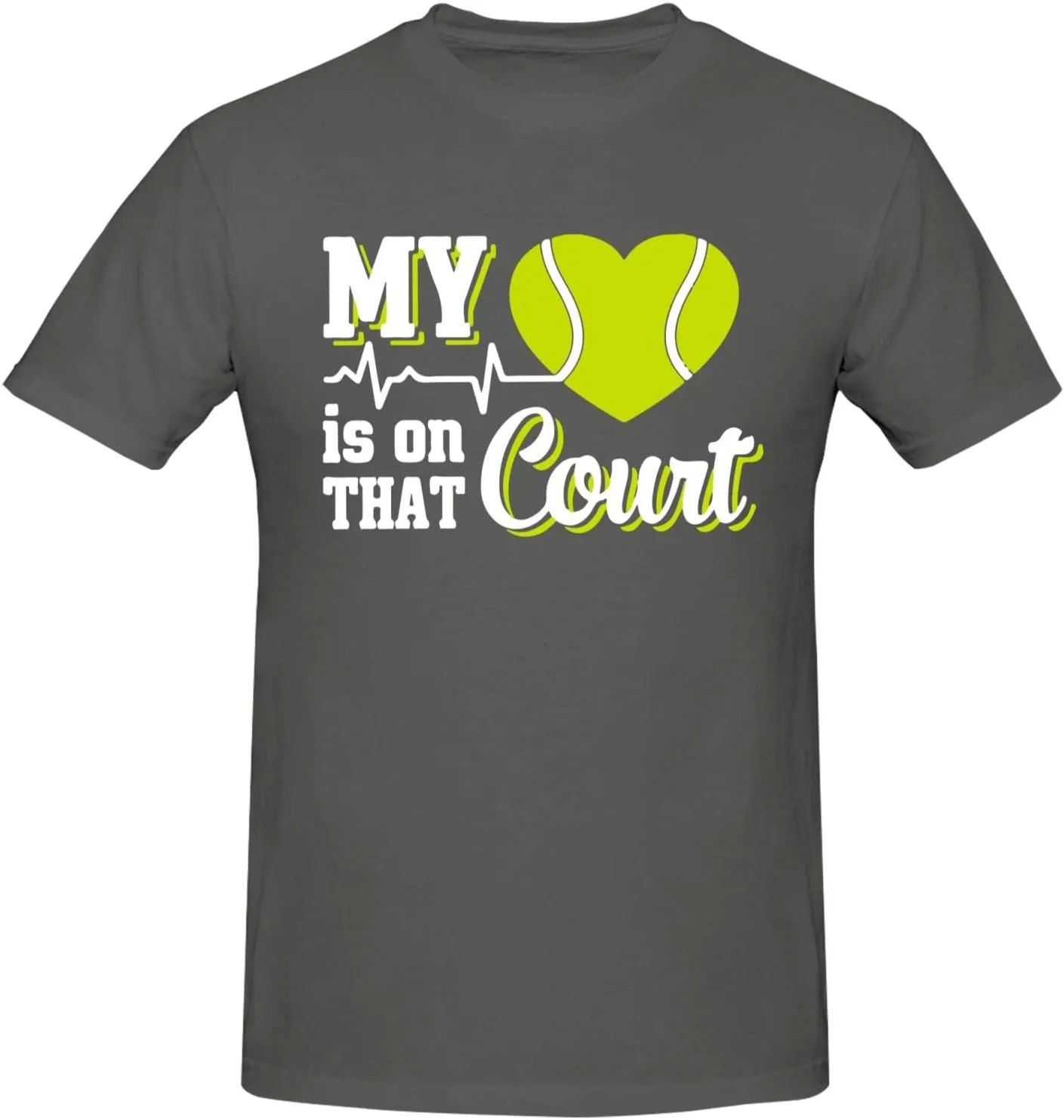 My Heart is On That Court Tennis Men's Short Sleeve T-Shirt Cotton Athletic Workout Casual Shirts Quick-Drying Tees Black