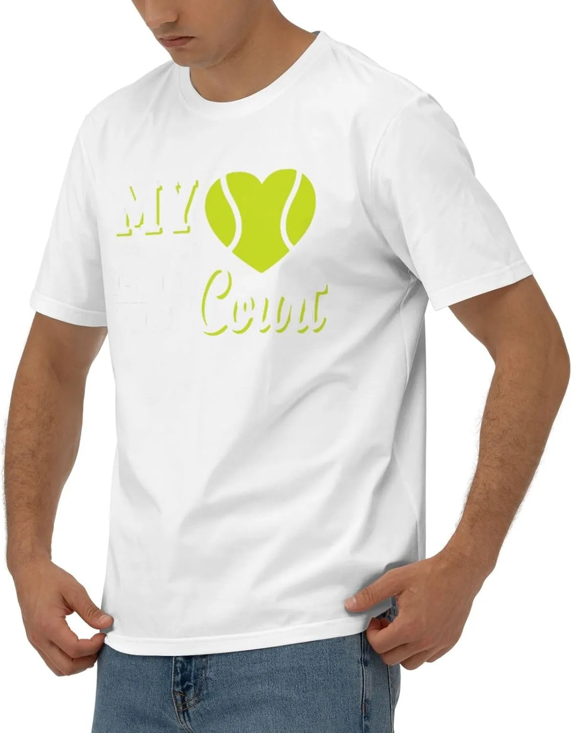 My Heart is On That Court Tennis Men's Short Sleeve T-Shirt Cotton Athletic Workout Casual Shirts Quick-Drying Tees Black