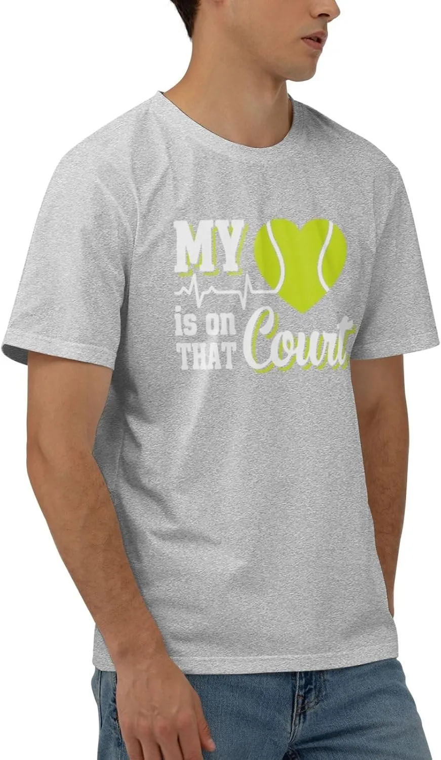 My Heart is On That Court Tennis Men's Short Sleeve T-Shirt Cotton Athletic Workout Casual Shirts Quick-Drying Tees Black