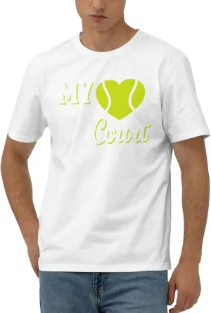 My Heart is On That Court Tennis Men's Short Sleeve T-Shirt Cotton Athletic Workout Casual Shirts Quick-Drying Tees Black