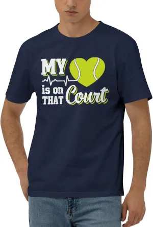 My Heart is On That Court Tennis Men's Short Sleeve T-Shirt Cotton Athletic Workout Casual Shirts Quick-Drying Tees Black
