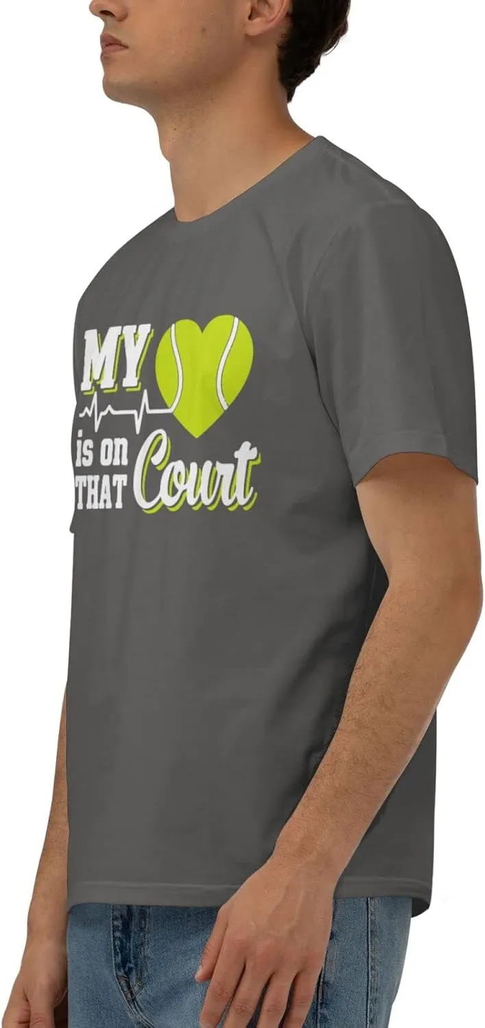 My Heart is On That Court Tennis Men's Short Sleeve T-Shirt Cotton Athletic Workout Casual Shirts Quick-Drying Tees Black
